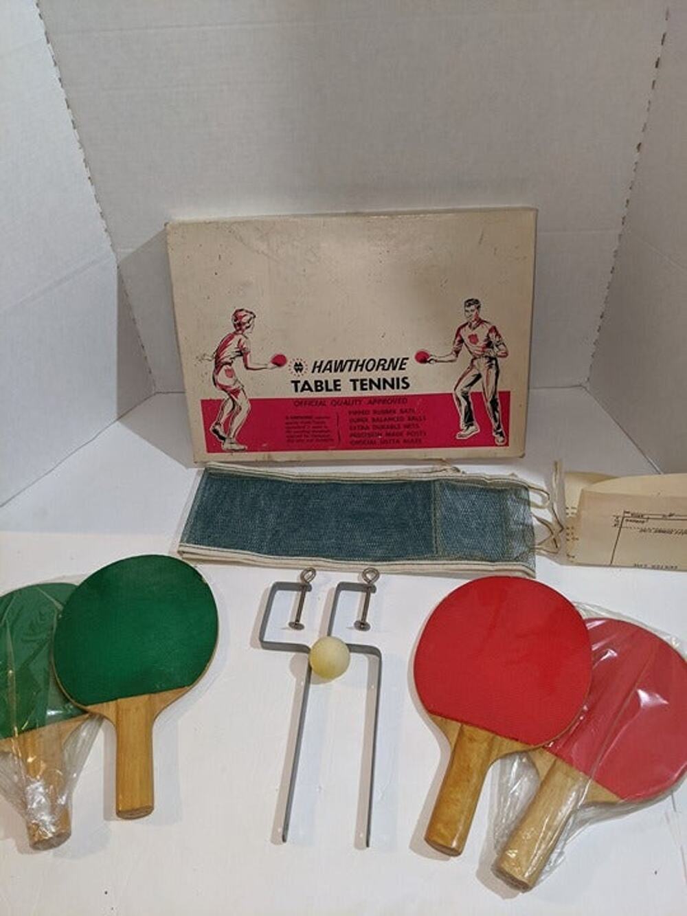 Vintage Hawthorne Official Table Tennis Set Montgomery Ward Ping Pong 60-4777